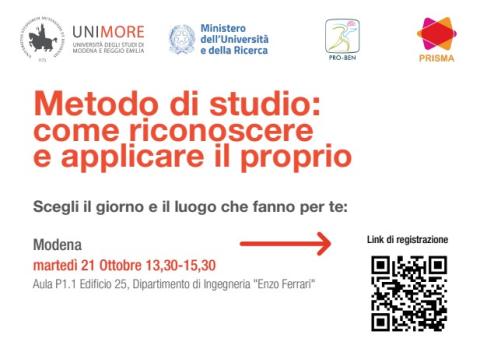 21 ottobre: seminario Metodo di Studio