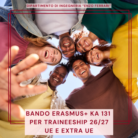 BANDO ERASMUS+ KA 131 PER TRAINEESHIP 2026/2027 UE ED EXTRA UE